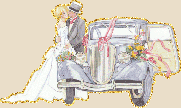 Państwo młodzi przy samochodzie